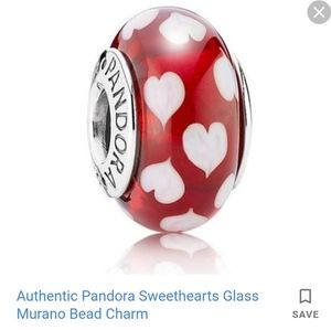 PANDORA RED WHITE MURANO GLASS SWEETHEART CHARM